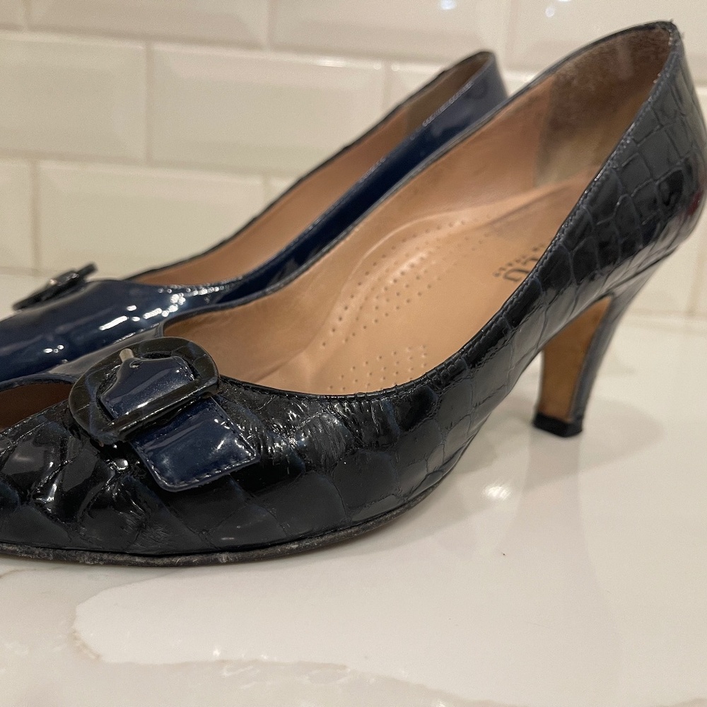 Anyi Lu midnight crocodile Peony peep toe heels